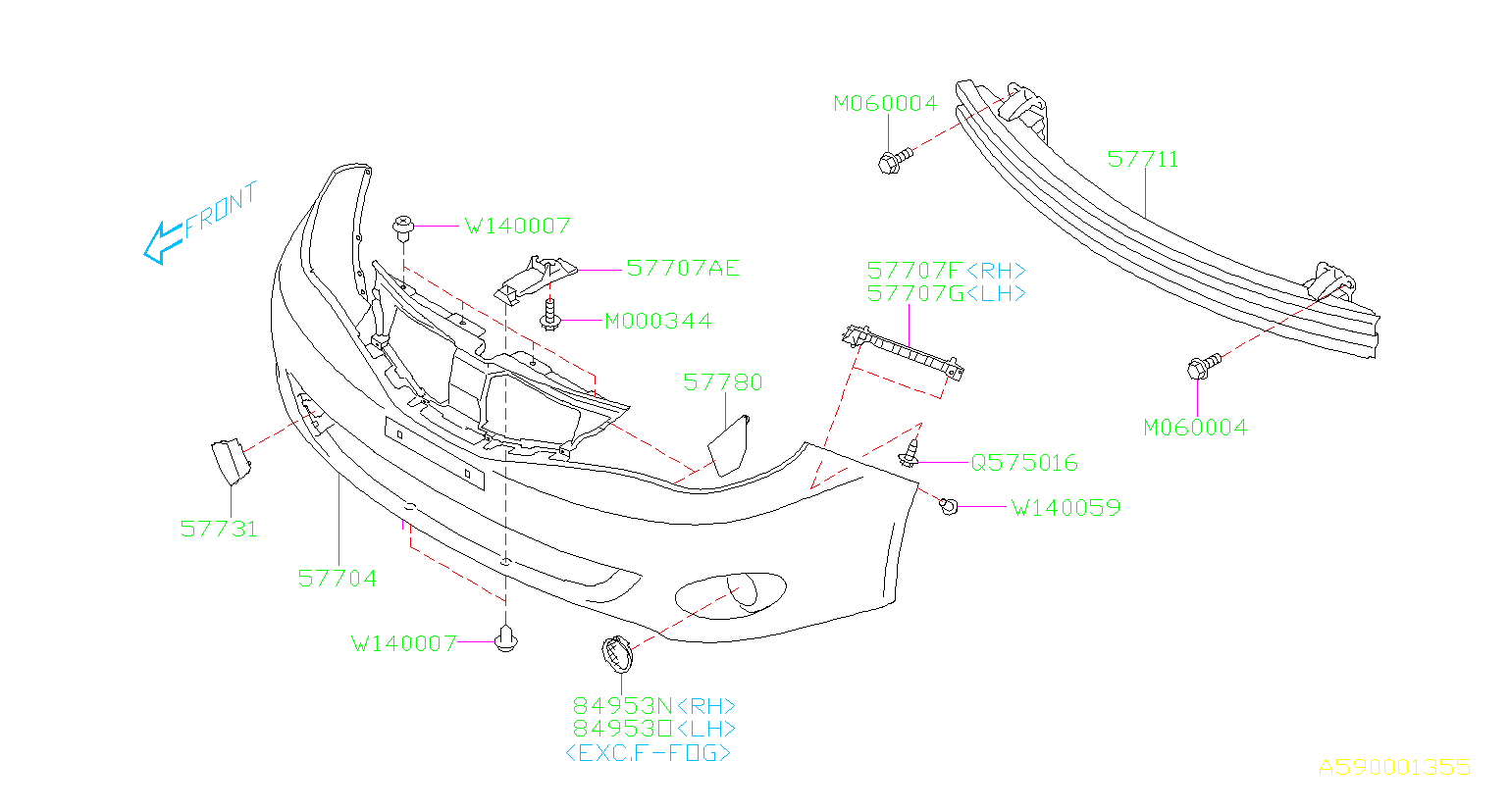 2010 Subaru Impreza Bumper Cover Bracket (Front, Lower) - 57707FG040 ...